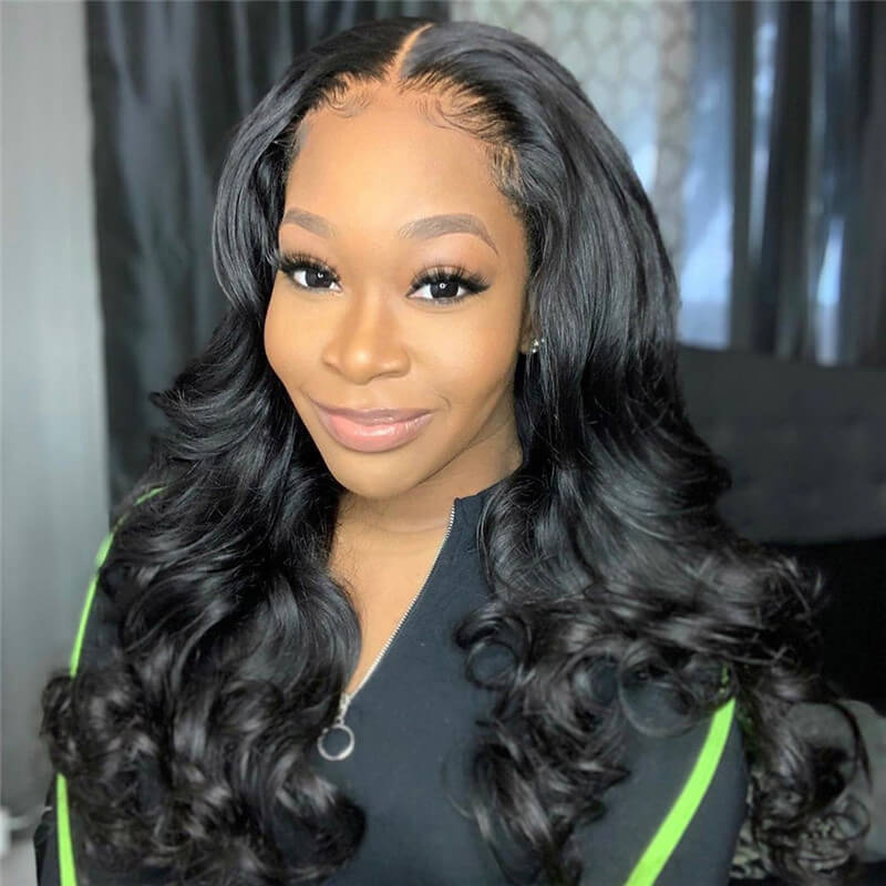 4x7 Lace Closure Wig Human Hair Natural Color Body Three-Dimensional  Wave Density