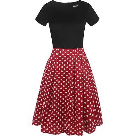 Retro Patchwork Casual Puff Skirt With Pockets