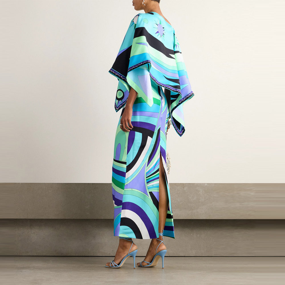 Irregular Print Shawl Dress Two-Piece Set