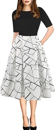 Retro Patchwork Casual Puff Skirt With Pockets