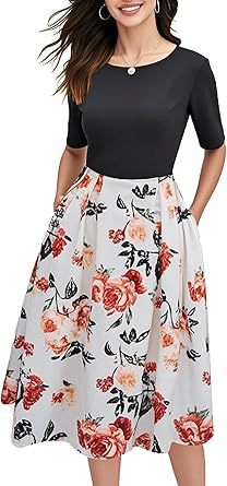 Retro Patchwork Casual Puff Skirt With Pockets