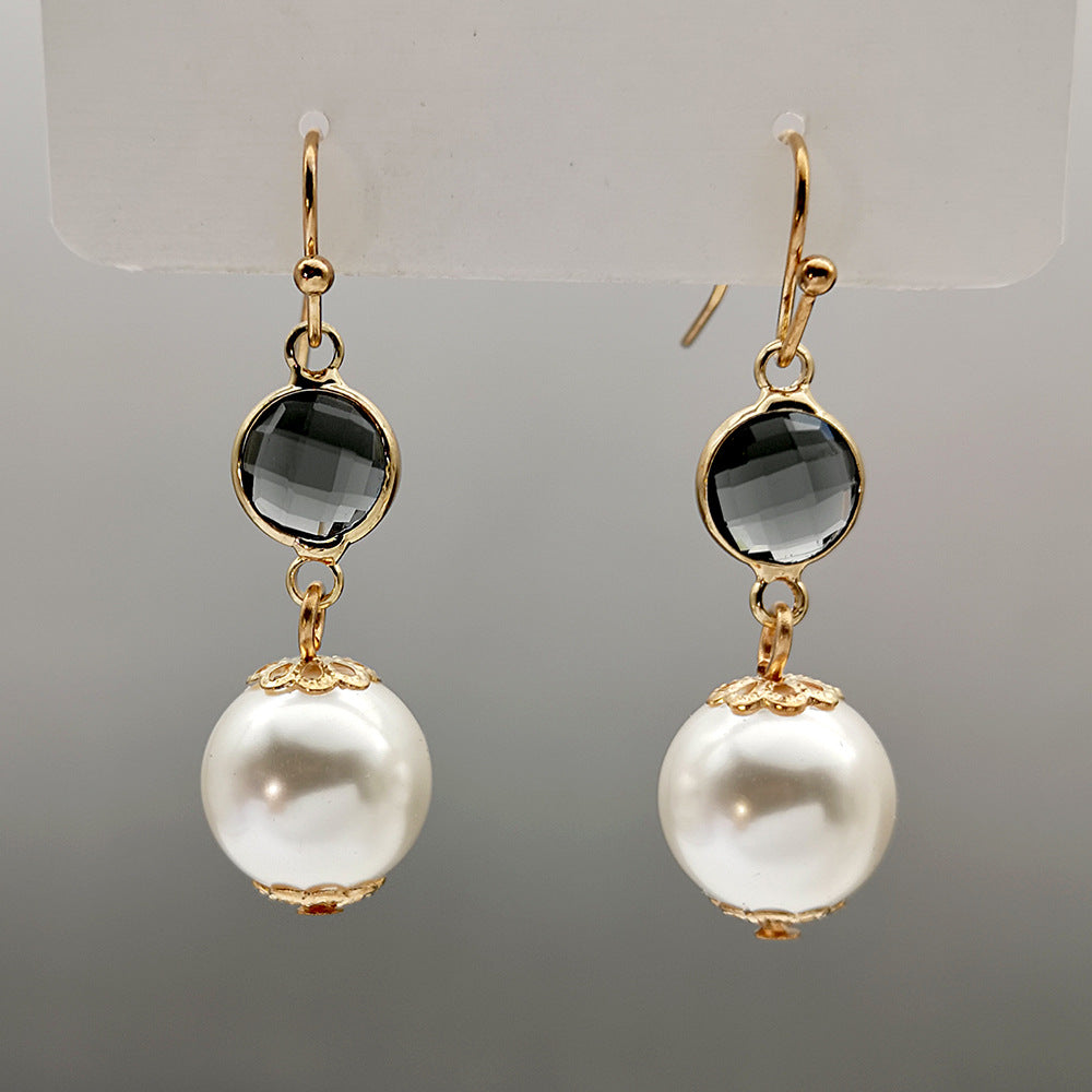 Metal-bezel Crystal Gemstone Pearl Earrings