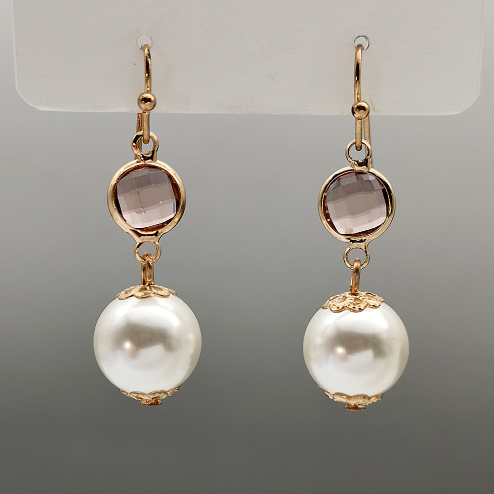 Metal-bezel Crystal Gemstone Pearl Earrings