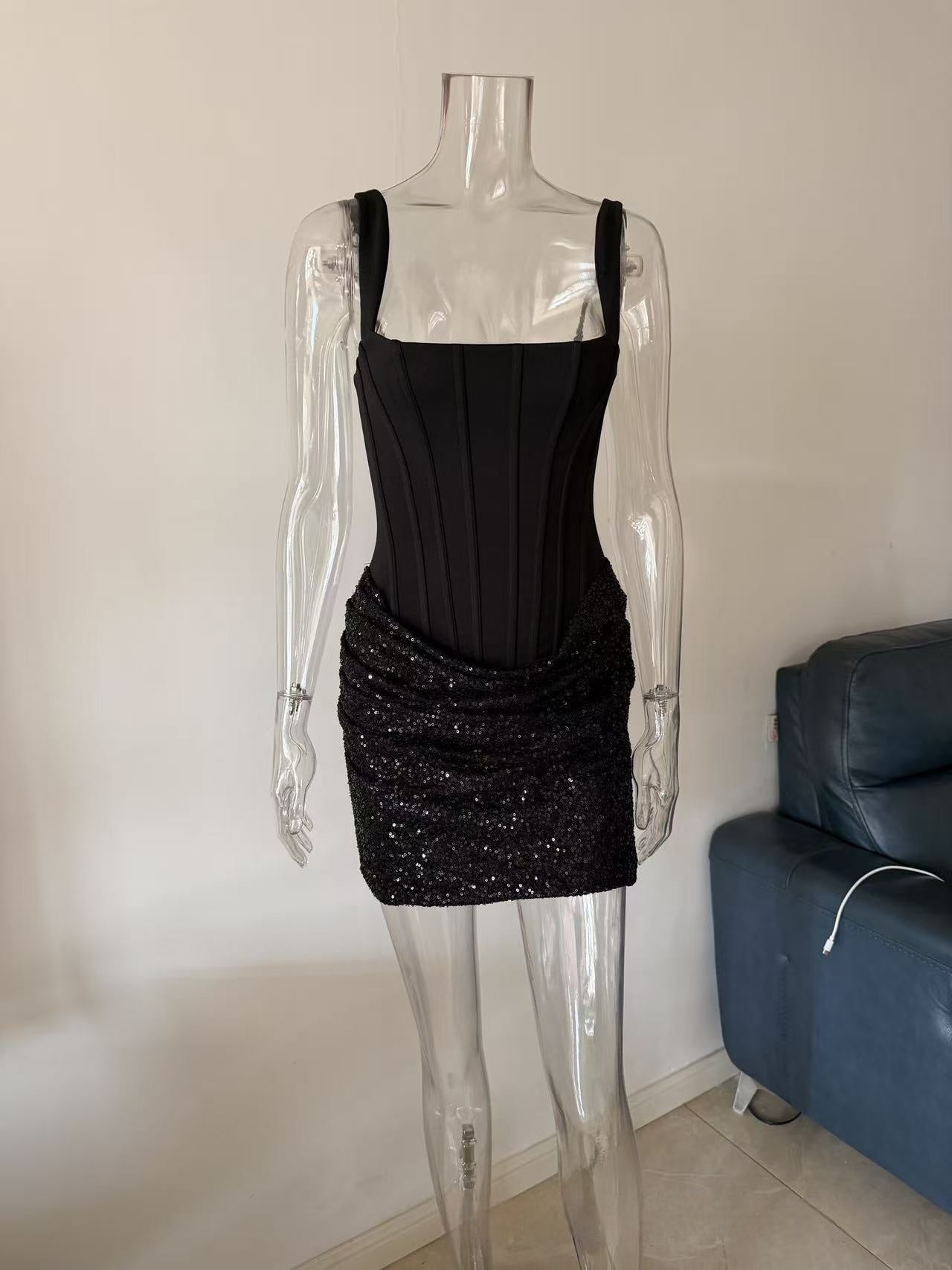 Women's Patchwork Wine-Red Sheath Mini Dress