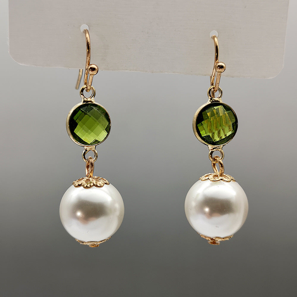 Metal-bezel Crystal Gemstone Pearl Earrings