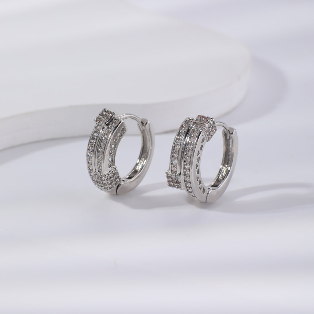 Autumn European And American Hip-Hop New Round Geometric Zircon Pendant Ear Clips