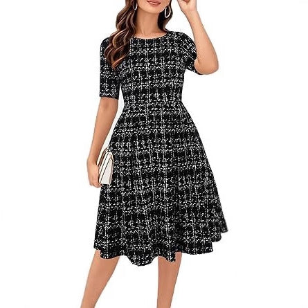 Retro Patchwork Casual Puff Skirt With Pockets