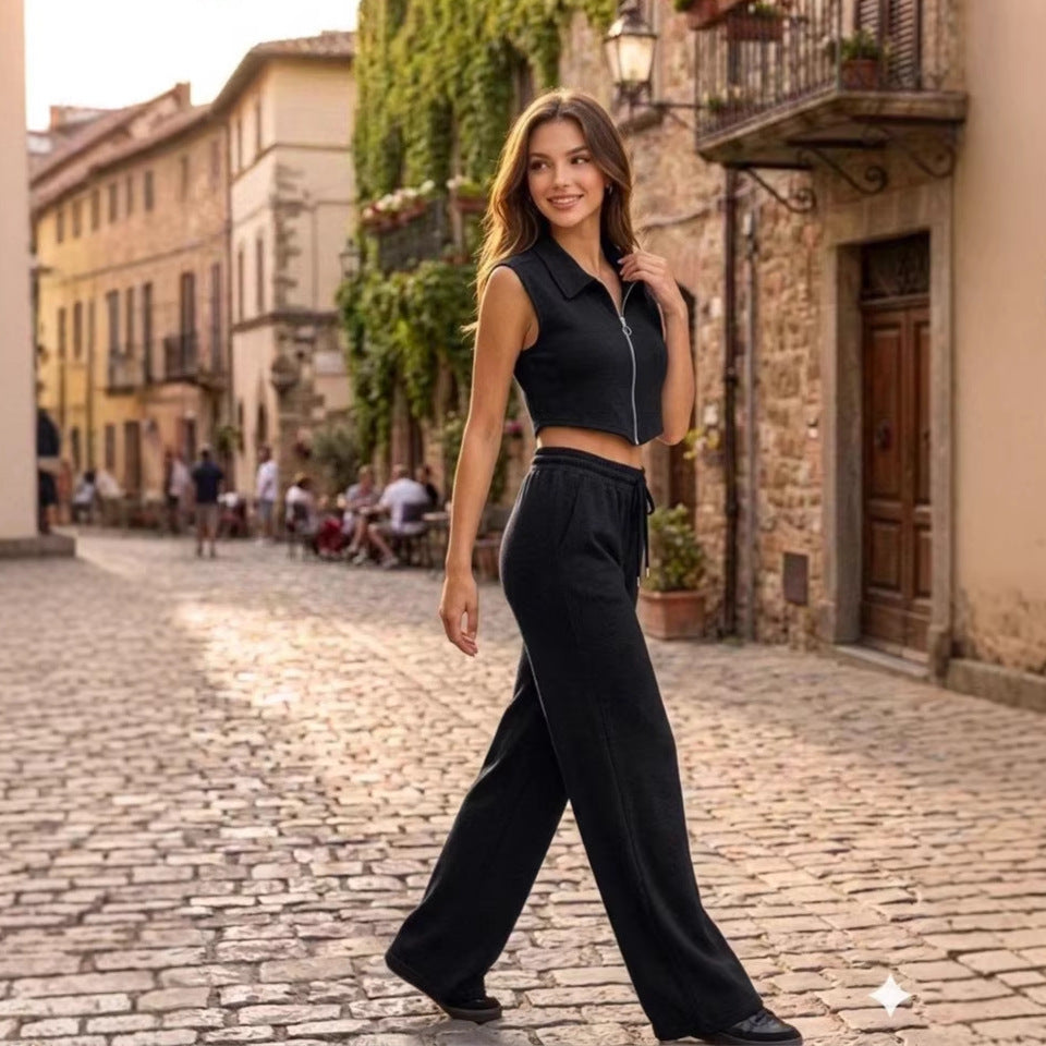 Summer Casual Short Sleeveless Vest And Pants Set For Women