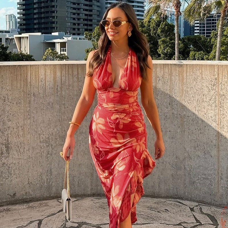 Women's Sexy Wrapped Chest Patchwork Dress