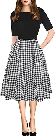 Retro Patchwork Casual Puff Skirt With Pockets
