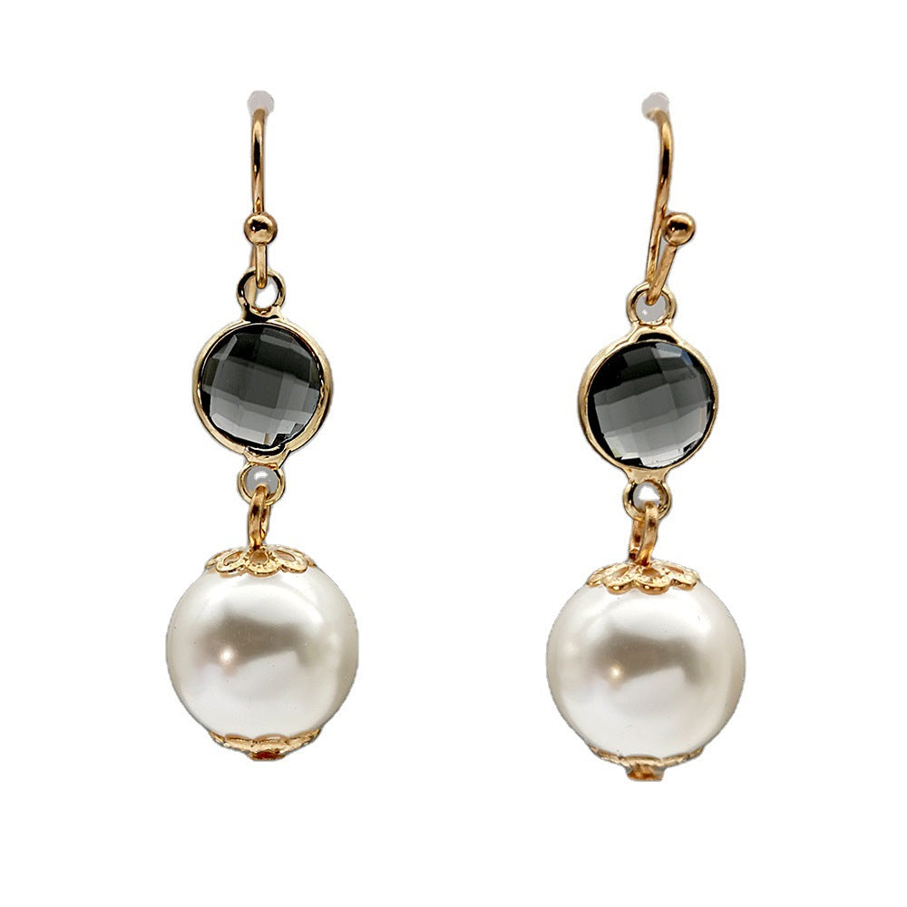 Metal-bezel Crystal Gemstone Pearl Earrings