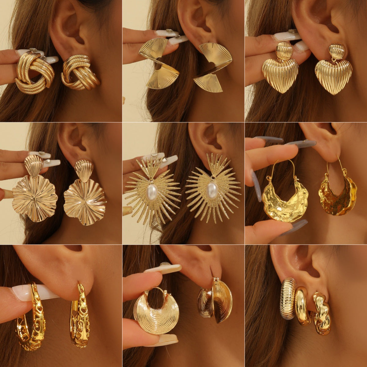 Cross-Border Personalized Bold Geometric Metal Fashionable Retro Elegant Trendy Cool-Girl Style Pearl Earrings