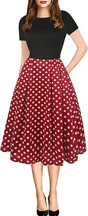 Retro Patchwork Casual Puff Skirt With Pockets