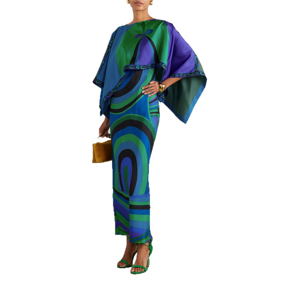 Irregular Print Shawl Dress Two-Piece Set