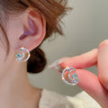 Moon Star Stud Earrings For Women Blue Zircon Crystal Earrings 925 Sterling Silver Needle Cute Celestial Jewelry